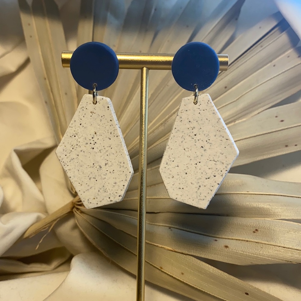 Blue/White Granite Geo Polymer Clay Earrings